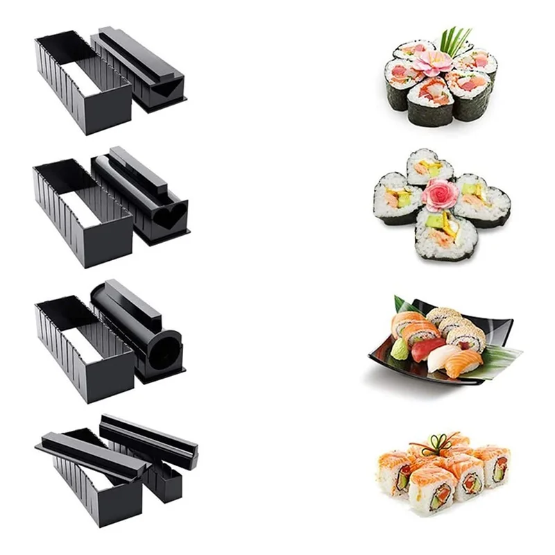 10Pcs/set Sushi Making Kit Japanese Rice Ball Cake Roll Mold DIY Home Sushi Making Tool Plastic Kitchen Sushi Maker Tools