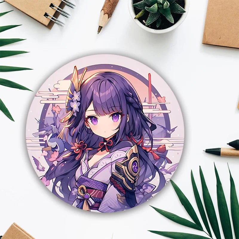 Simpatica ragazza anime Tappetino per mouse circolare Tappetino per scrivania kawaii Accessori per PC Tappetini per mouse Base in gomma antiscivolo adatta per ufficio e giochi