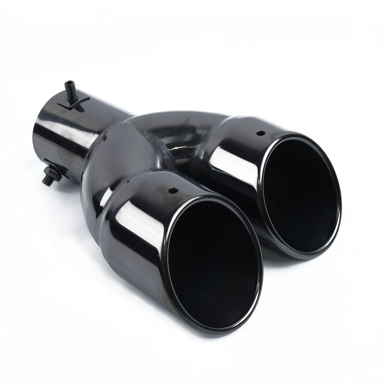 63mm Double Outlet Universal Car Exhaust Pipe Nozzle Muffler Systems Tail Rear Pipe Stainless Steel Straight Gloss Black