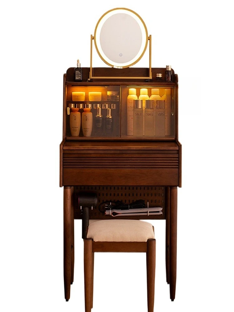 

Dresser bedroom small apartment retro makeup table solid wood walnut color master bedroom modern simple makeup table