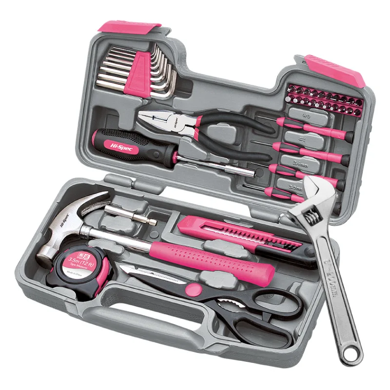 40 pz Rosa Set di Utensili A Mano Set di Strumenti Hardware Pinze Set di Strumenti Cassetta degli Attrezzi FAI DA TE Scatola Domestica Manutenzione Riparazione Strumenti di Precisione Donne