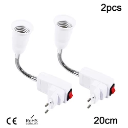 Conversión de Base de lámpara LED con enchufe europeo a E27, convertidor de soporte de lámpara Flexible de pared con interruptor, enchufe de bombilla LED, 20cm