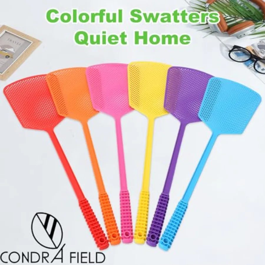 Fly Swatter, Plastic Flyswatters Multi-Pack, Bulk Vibrant Colorful Fly Killer, Long Handle Bug Swatter for Indoor and Outdoor