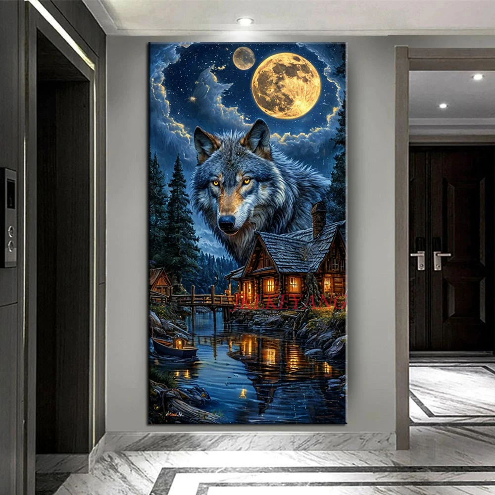 DIY Diamond Painting Cross Stitch Wolf and Moon Full Square/Round Diamond Mosaic New Collection 2024 Home Decor