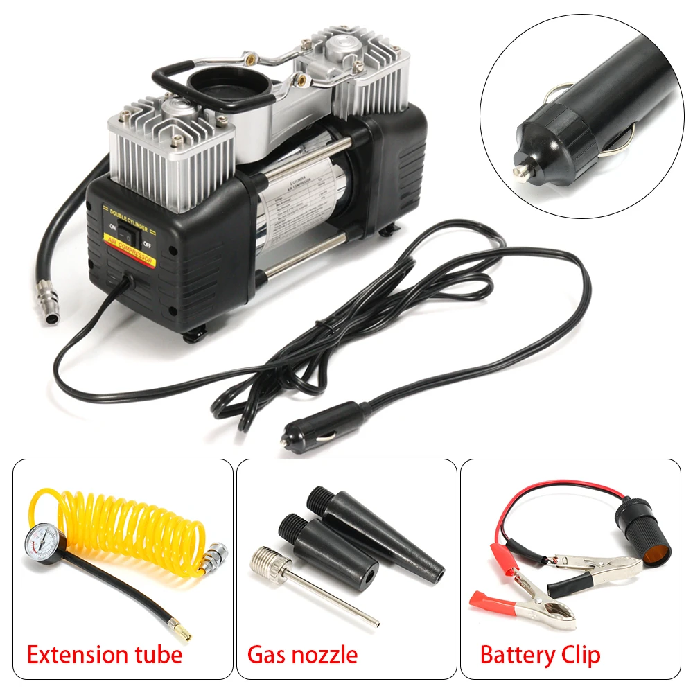 Car Air Compressor Tire Inflator Pump Portable 4WD Kit Pressure Pump Dual Cylinder Pressure Pump Kit For Motorycle Bicycle