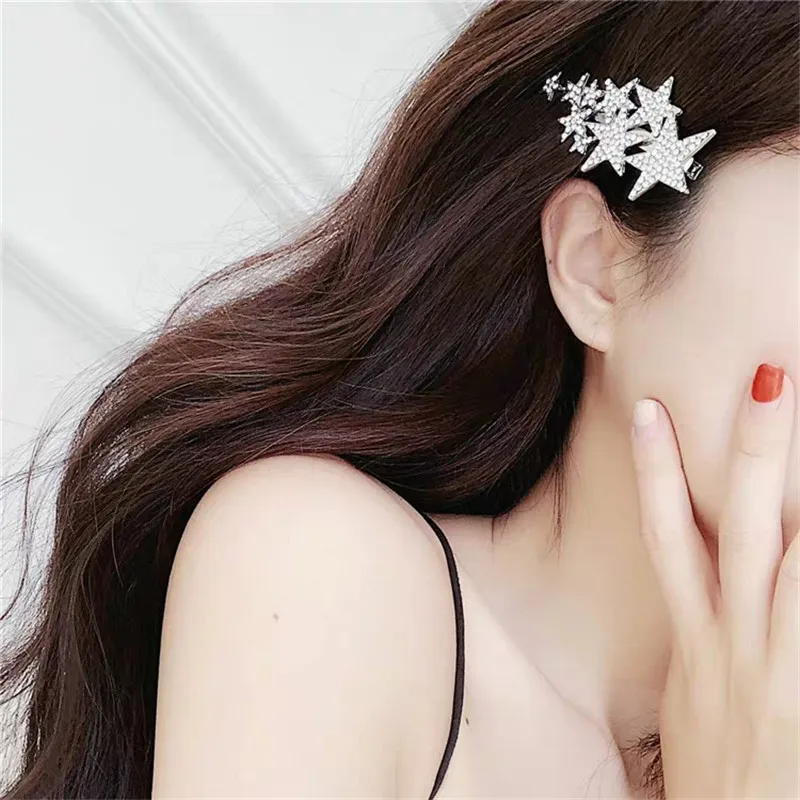 Women Shiny Stars Rhinestone Hairpins Crystal Hair Clips Barrette Slide Grips Bangs Clip Sweet Headwear Korean Hair Accessories