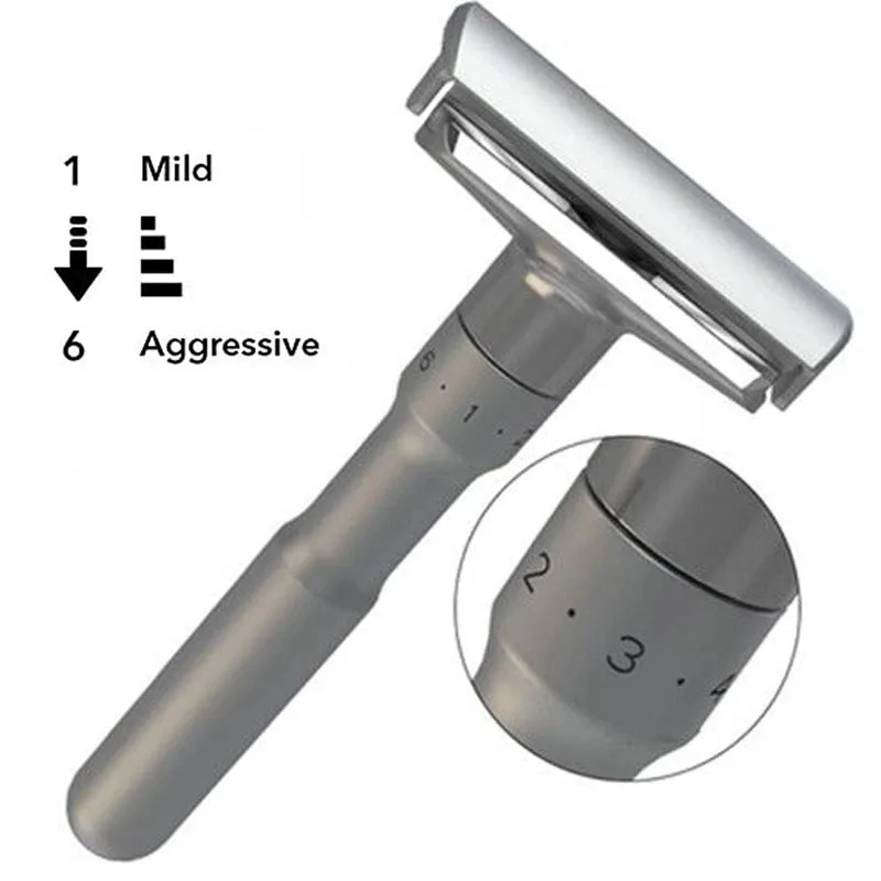 Adjustable Safety Razor Double Edge Classic Mens Shaving Mild to Aggressive 1-6 File Hair Removal Shaver it with 5 Blades