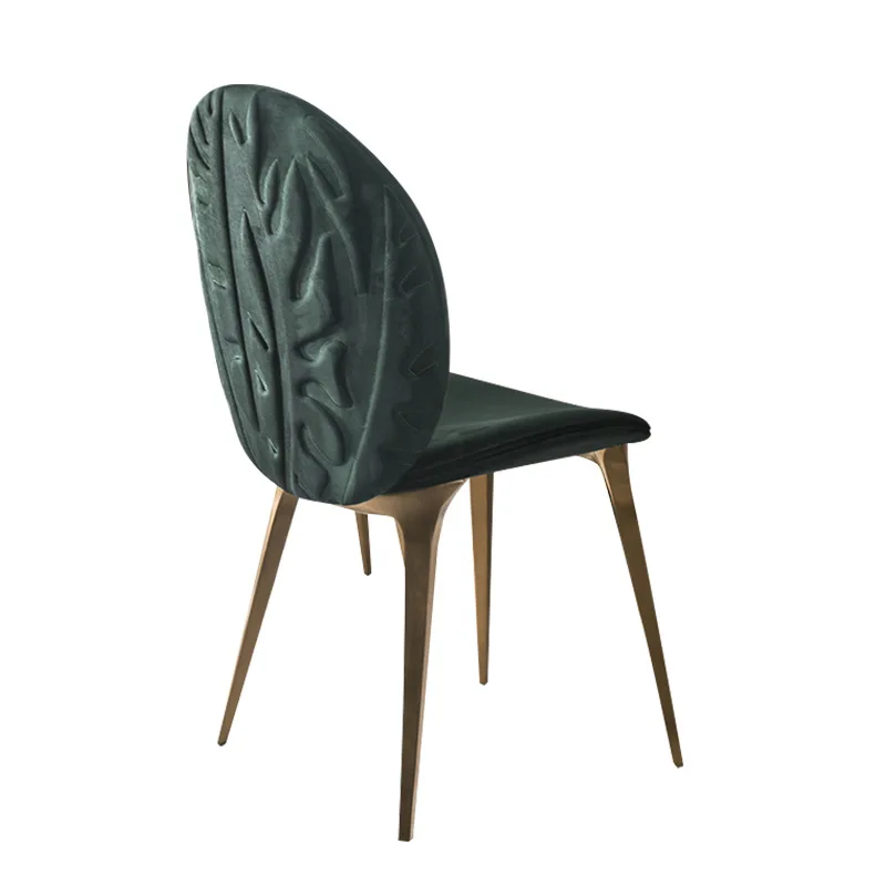 Light luxury embroidered tree leaf dining chair, high-end stainless steel chair banquet villa dining chair