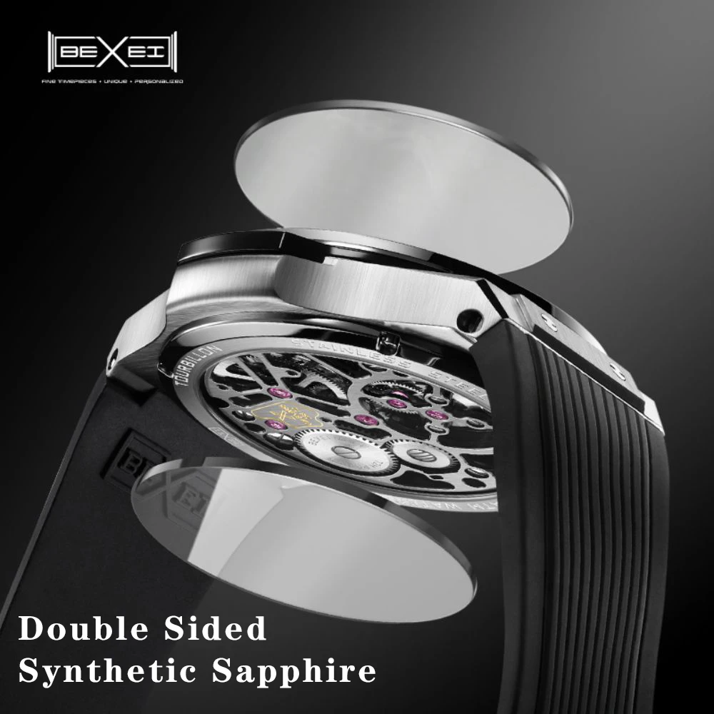 BEXEI 9123 Manual tourbillon skeleton synthetic sapphire  mechanical movement wrist watch for men Luxury  waterproof Reserve 72H