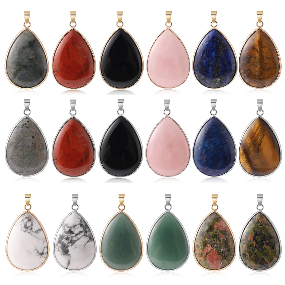 Water Drop Shape Pendant Natural Labradorite Amethysts Agat Howlite Gems Stone Charm Pendants For Earrings Necklace DIY