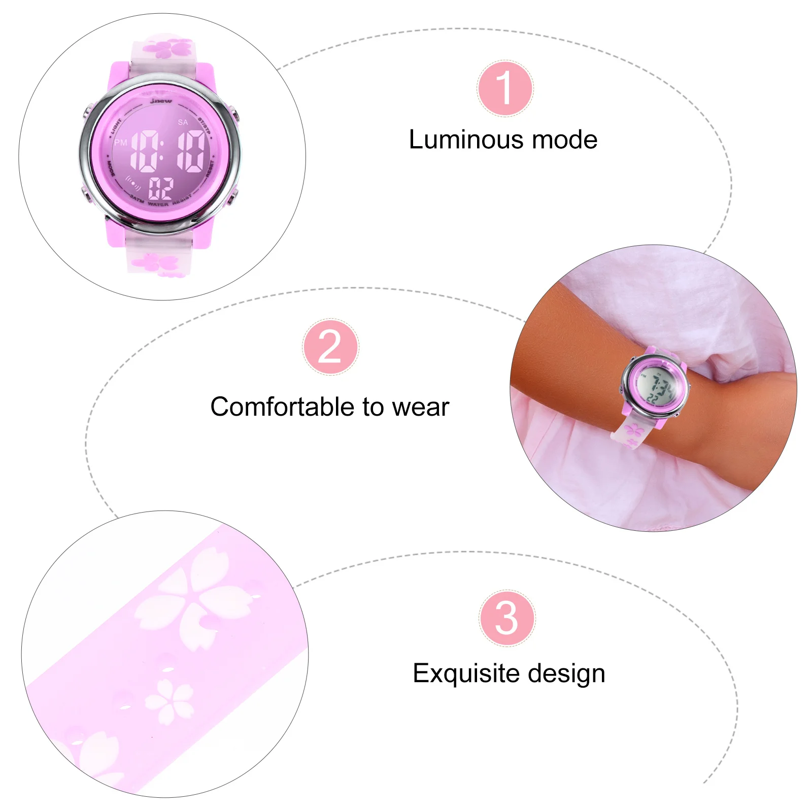 1Pcs Waterproof Watch Flower Cartoon Pattern Electronic Wristwatch Digital Lovely Creative Gift for Outdoor