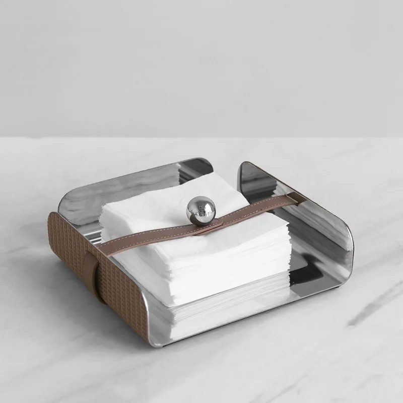 

Metal Leather Paper Holder Tissue Box Western Restaurant Hotel Home Dining Table Soft Decor Paper Napkin Press Ornament