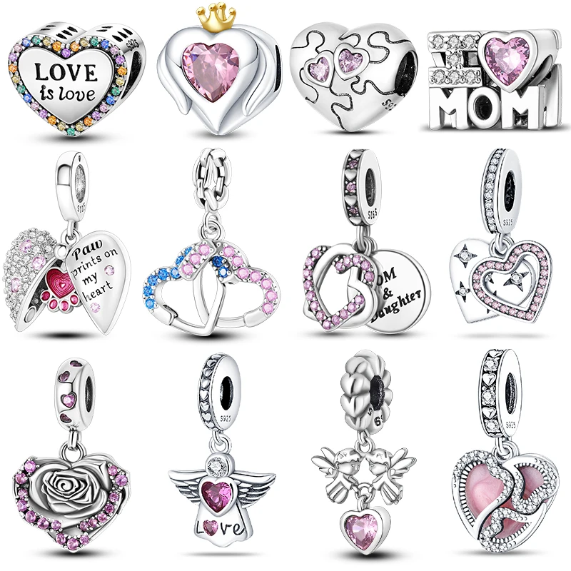 925 Sterling Silver Valentine's Day Love Pink Series Beads Suitable For Pan Original Bracelet Diy Anniversary Jewelry Gift