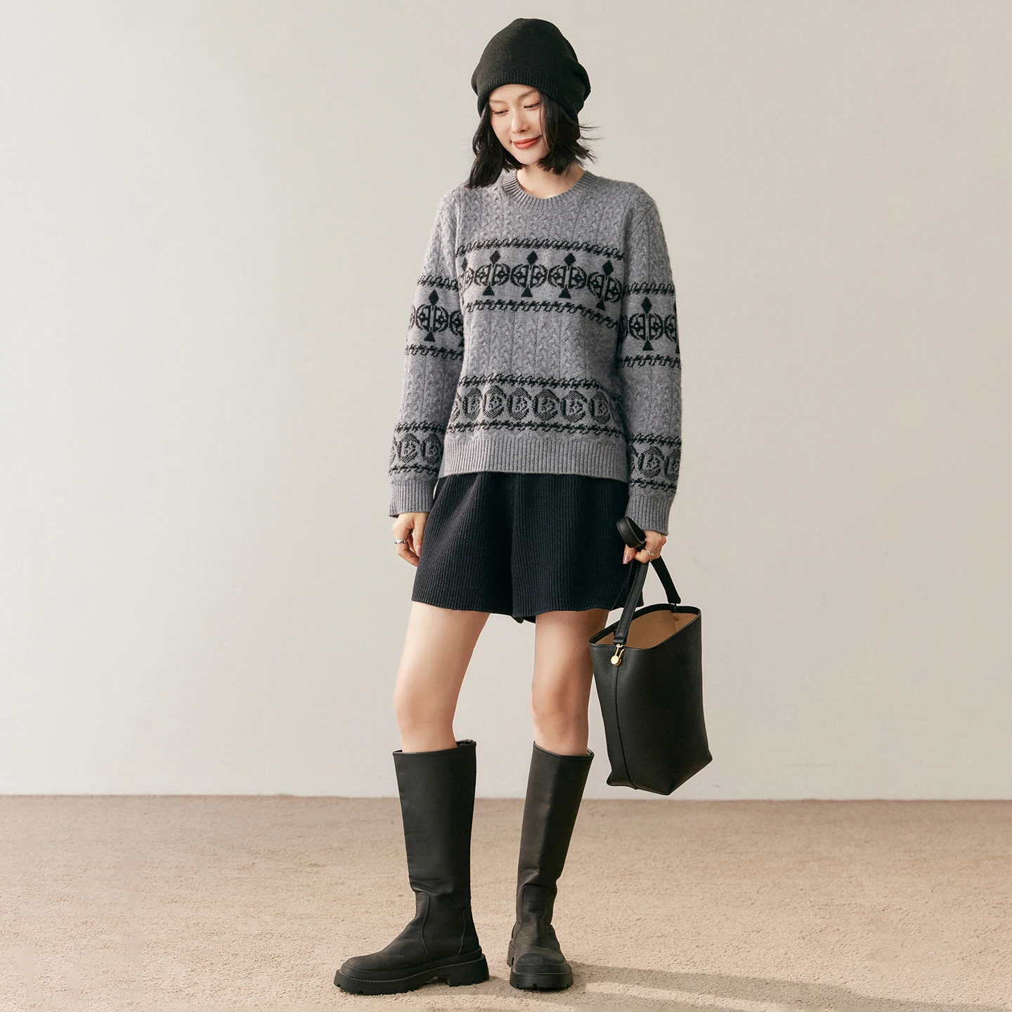 

Women's 100% Cashmere Knitwear O-Neck acquard Pullover Sweater Thick Comfy Knitwear Autumn Winter Female Loose Cashmere Jumper