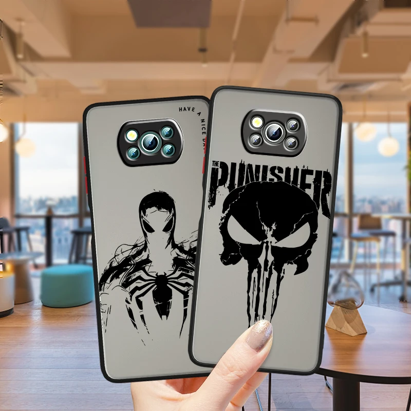 Luxury Marvel Punisher Venom Frosted Translucent For Xiaomi Mi Poco X5 X4 X3 M6 M5S M5 M4 M3 F5 F4 F3 F6 Pro 5G Back Phone Case