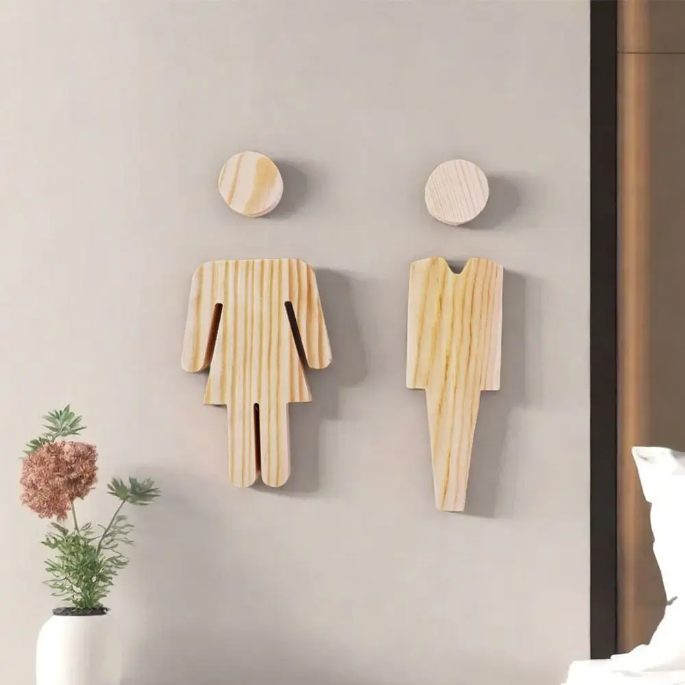 

Набор из 2 шт. табличек для дверей ванной комнаты из массива дерева, самоклеящиеся, для туалета, декоративные, прочные, в античном стиле