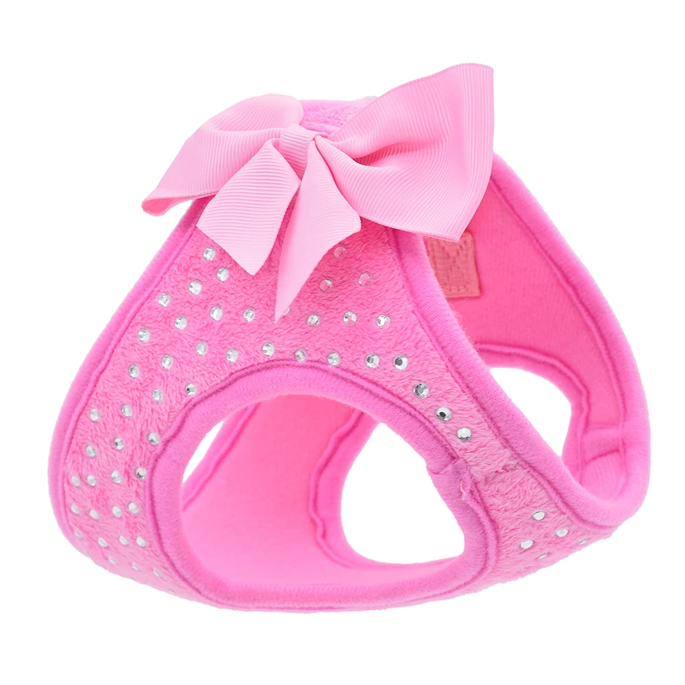 Diamond style soft and comfortable pink bow dog pet chest strap