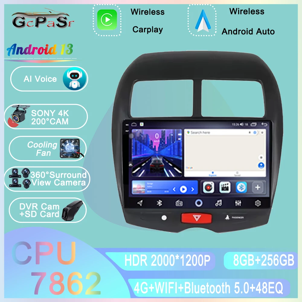 

Android 13 For Mitsubishi ASX 1 2010 - 2016 Car Player Auto Radio Multimedia GPS Video Navigation 5G Carplay Rear camera Wifi BT