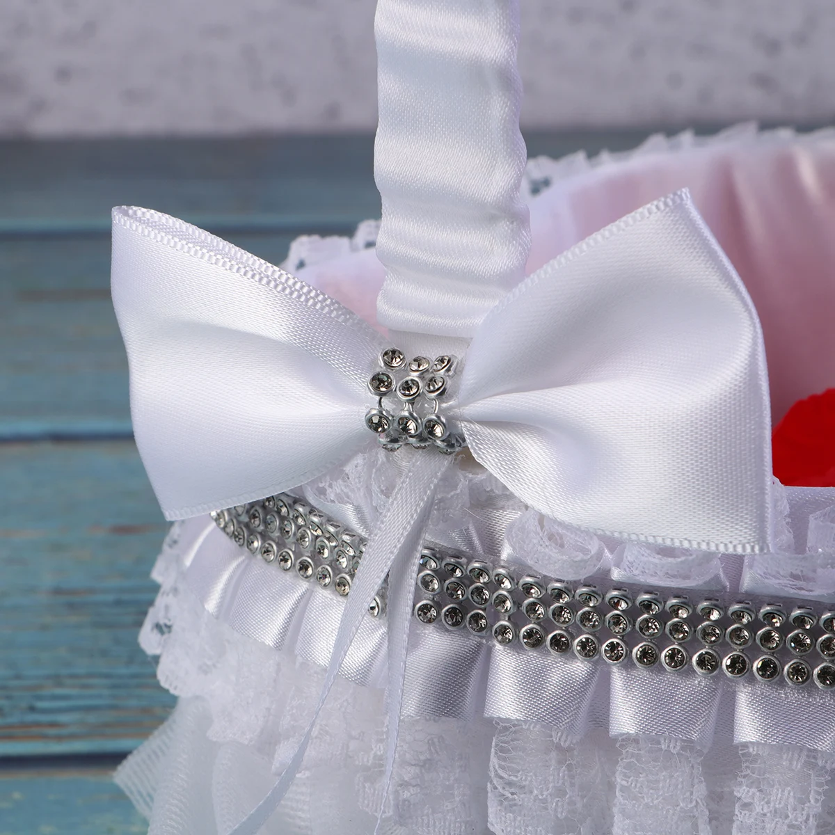 

Rhinestone Flower Basket Heart Shape Elegant Wedding Ceremony Decorative Flower Girl Basket Romantic Wedding Supplies