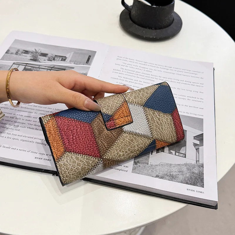 Western Rainbow Color PU Leather Long Women Wallet Large Capacity Multi Card Slots Coin Purse for Ladies
