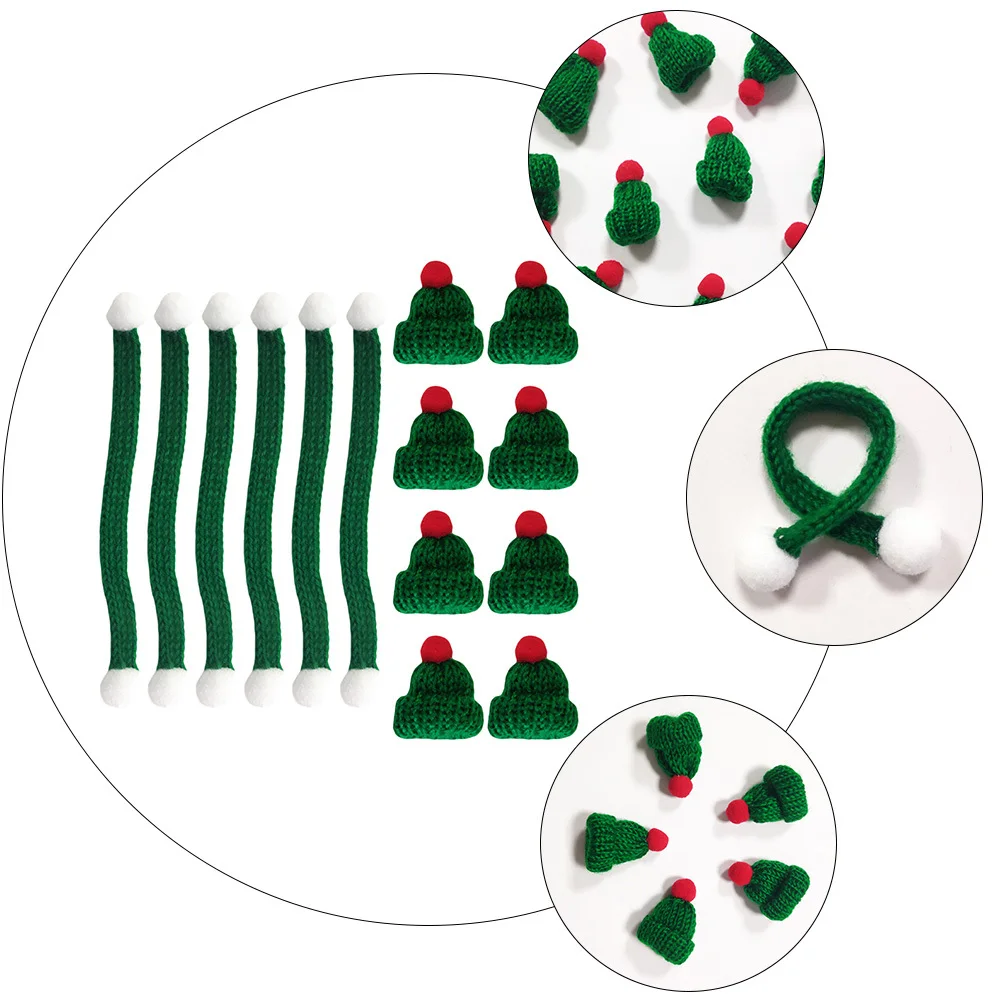 20Pcs Mini Xmas Knit Hat and Scarf Set Handmade Woolen DIY Accessory for Phone Covers Shoes Bags Decor Holiday Gift Craft