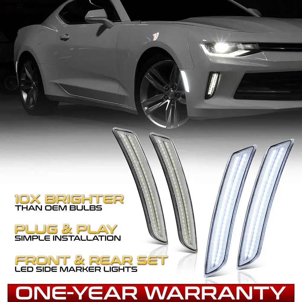 

[WHITE LED] Front&Rear Fender Lamp 16-24 Chevy Camaro Chrome Side Marker Lights