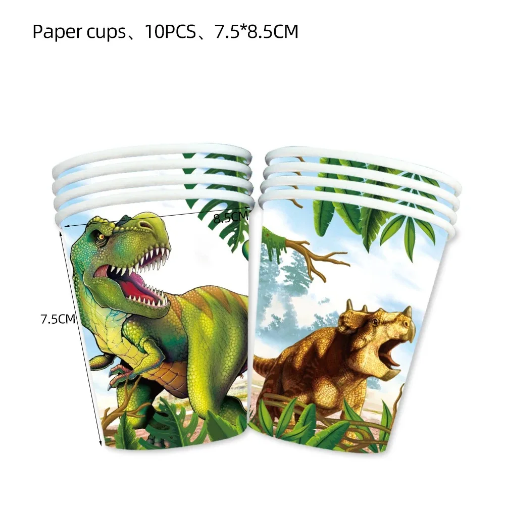 Jurassic World Dinosaur Themed Birthday Party Tableware Set Cups and Plates Paper Tablecloth Balloons Birthday Decoration