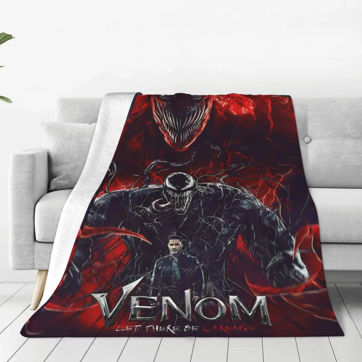 Venom Let There Be Carnage Blankets Fleece Grin Comic Cartoon Warm Throw Blanket for Car Sofa Couch Bed Plush Thin Quilt