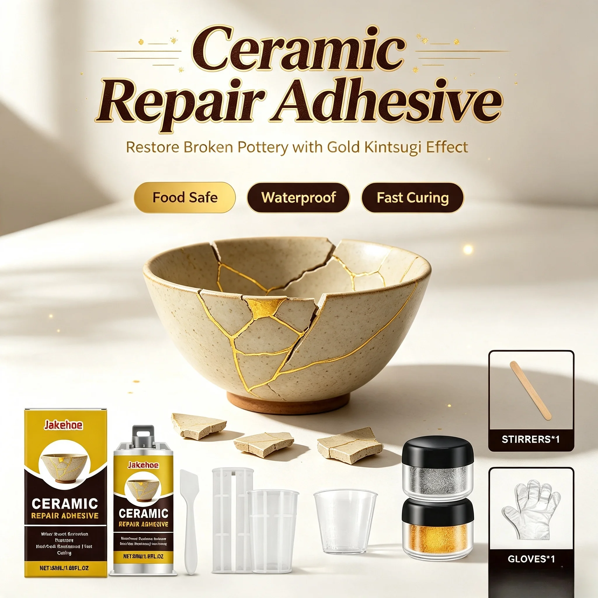 Kintsugi Repair Kit Food Safe Gold Ceramic Glue Broke Pottery Restoration Japanese Art Craft Multi-scene Ceramic Repair Adhesive