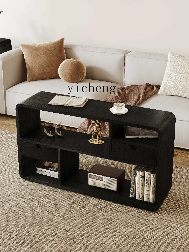 Zc Solid Wood Sofa Side Cabinet Black Side Table Simple Modern Side Table Ash Corner Table Storage Rack