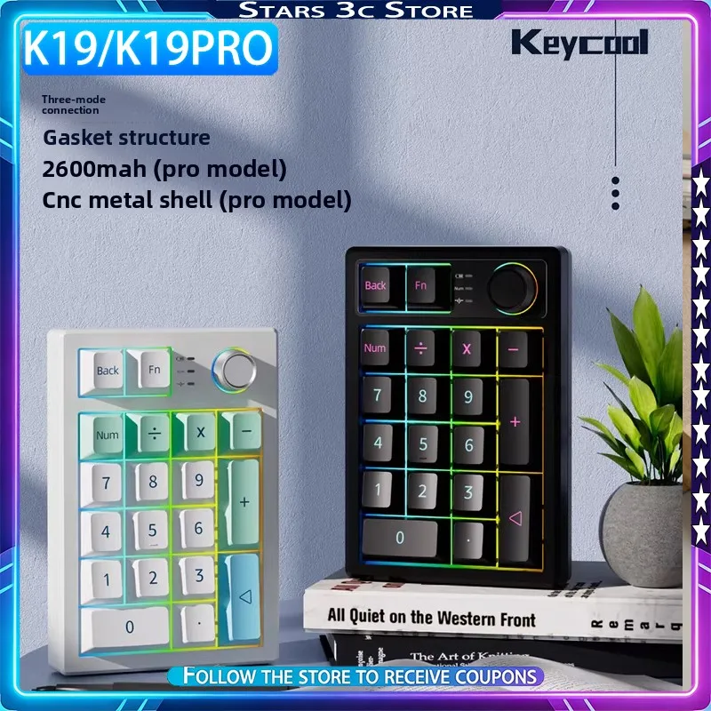 Keycool K19 Digital Mechanical Keyboard Wireless Bluetooth GASKET Structure with Knob Customizable Keypad Office Keyboard