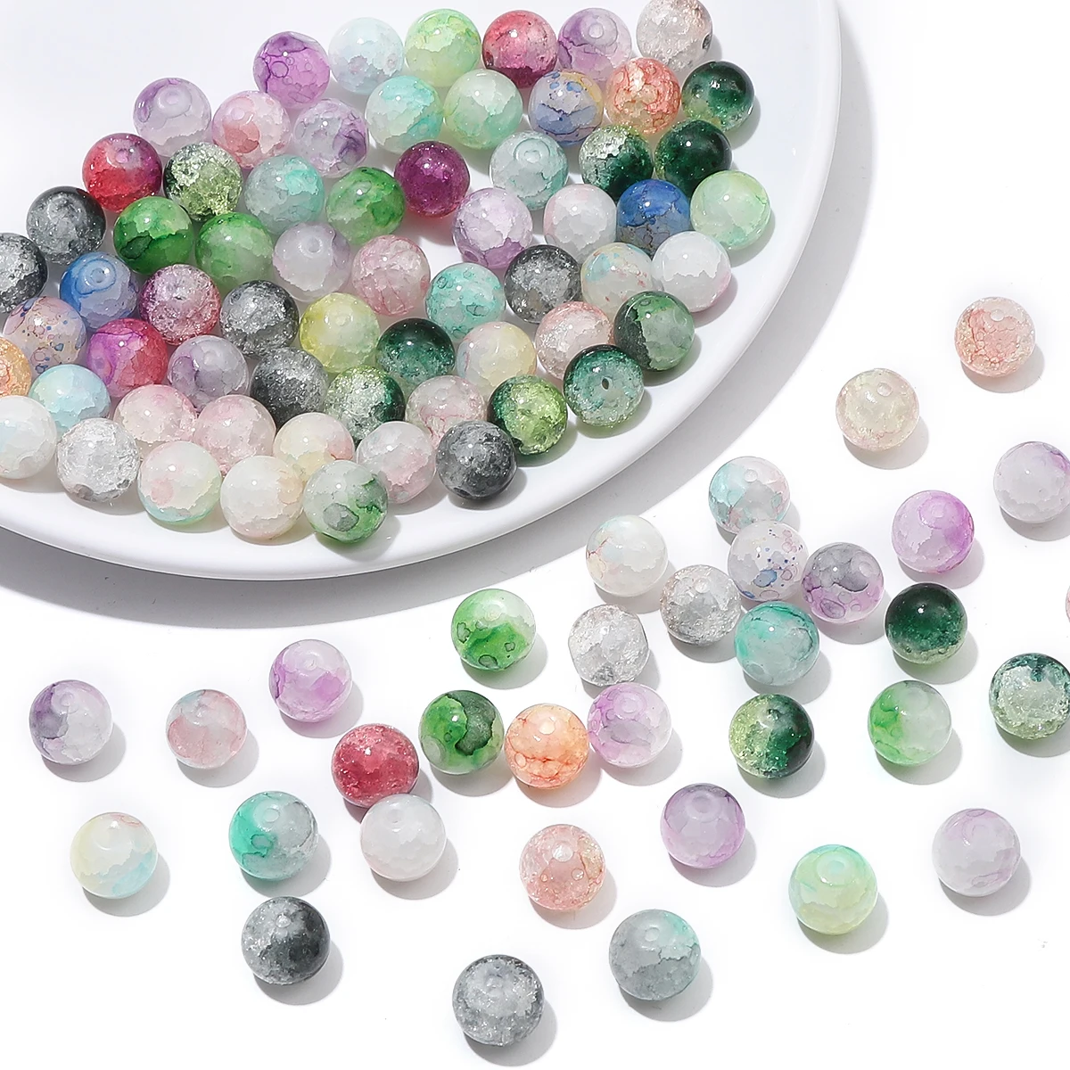 10mm Aperture About 1mm Multicolor Crackle Crystal Glass Round Beads For DIY Jewelry Making Bracelet Necklace Accessories 20pcs