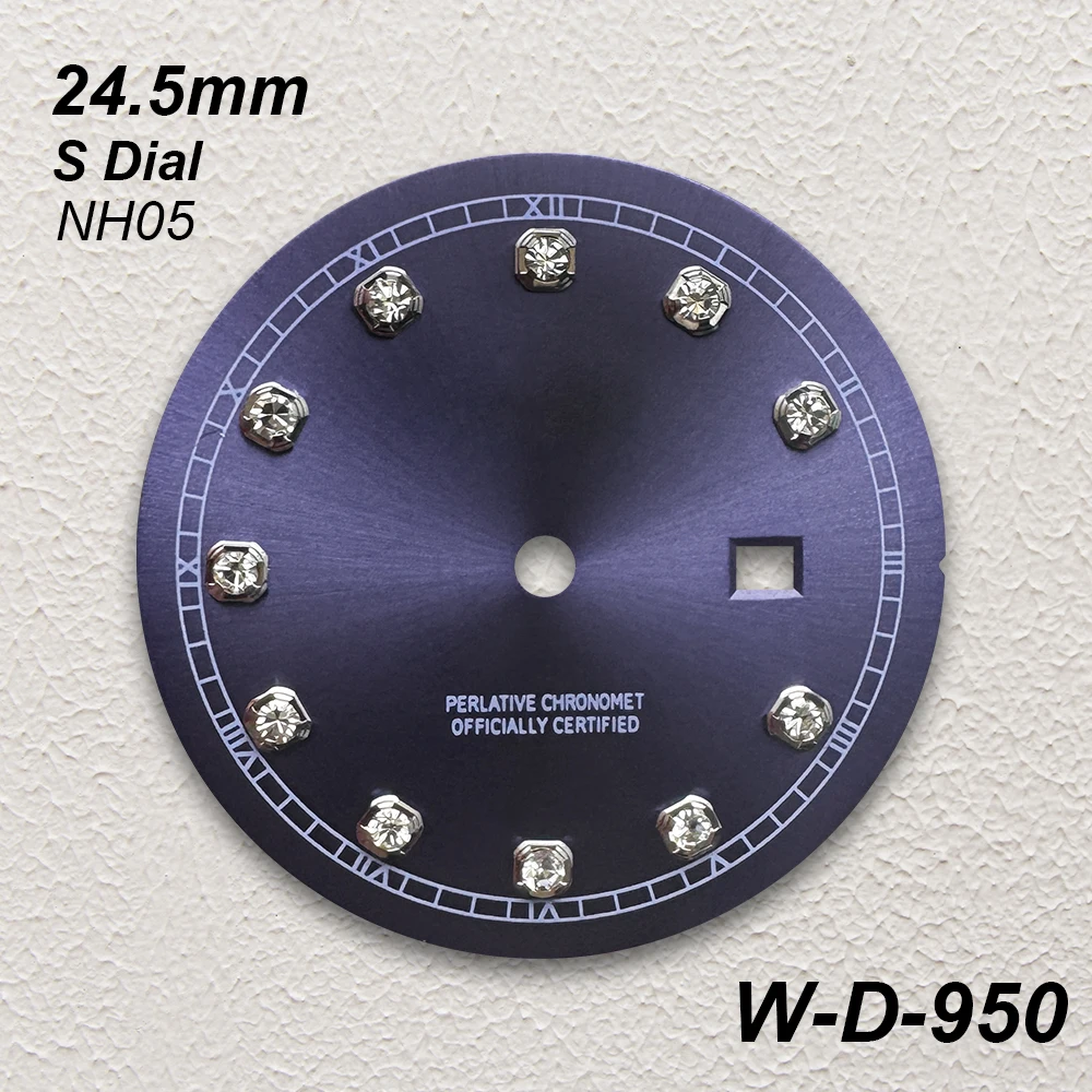 24.5mm S Logo Diamonds Dial Fit NH05 Japanese Automatic Movement Sunray Dial Watch Modification Accessories
