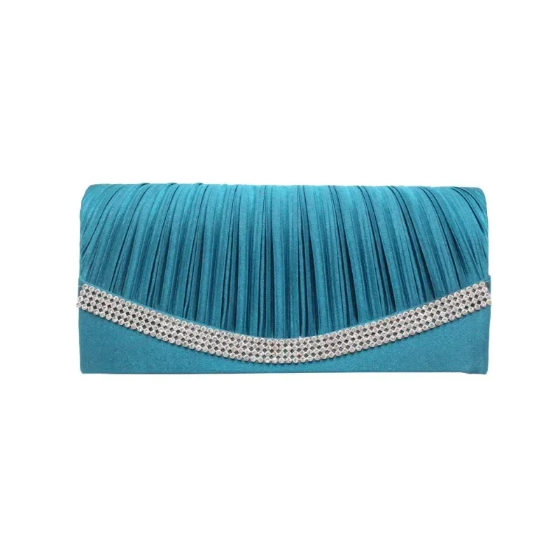 Pleated Silk Satin Clutch Women Wedding Crystal Diamond Bling Fashion Eveing Bag Classic Ruched Long Sqaure Purses for Mother