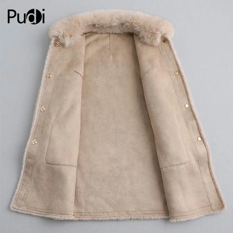 Pudi-abrigo de piel de lana Real para mujer, chaqueta cálida de invierno, corte de oveja Real, Parka de talla grande con cuello de piel de zorro