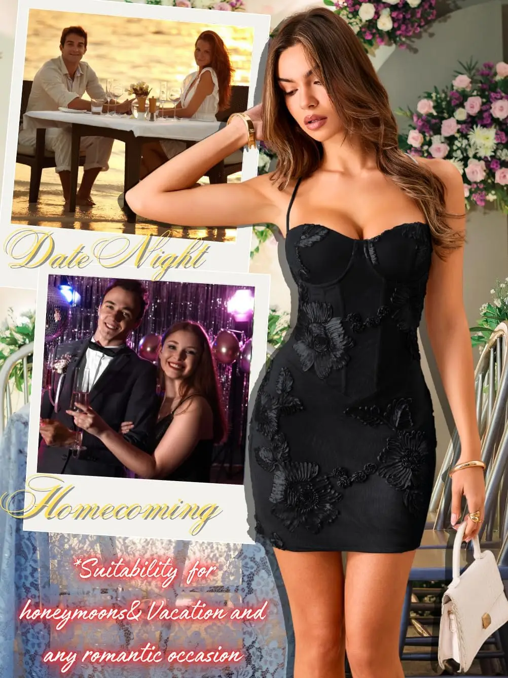 Women's Homecoming Dress Embroidered Corset Mini Dress Sweetheart Tie Back Backless Lace Bodycon Dress for Grad Party & Vacation
