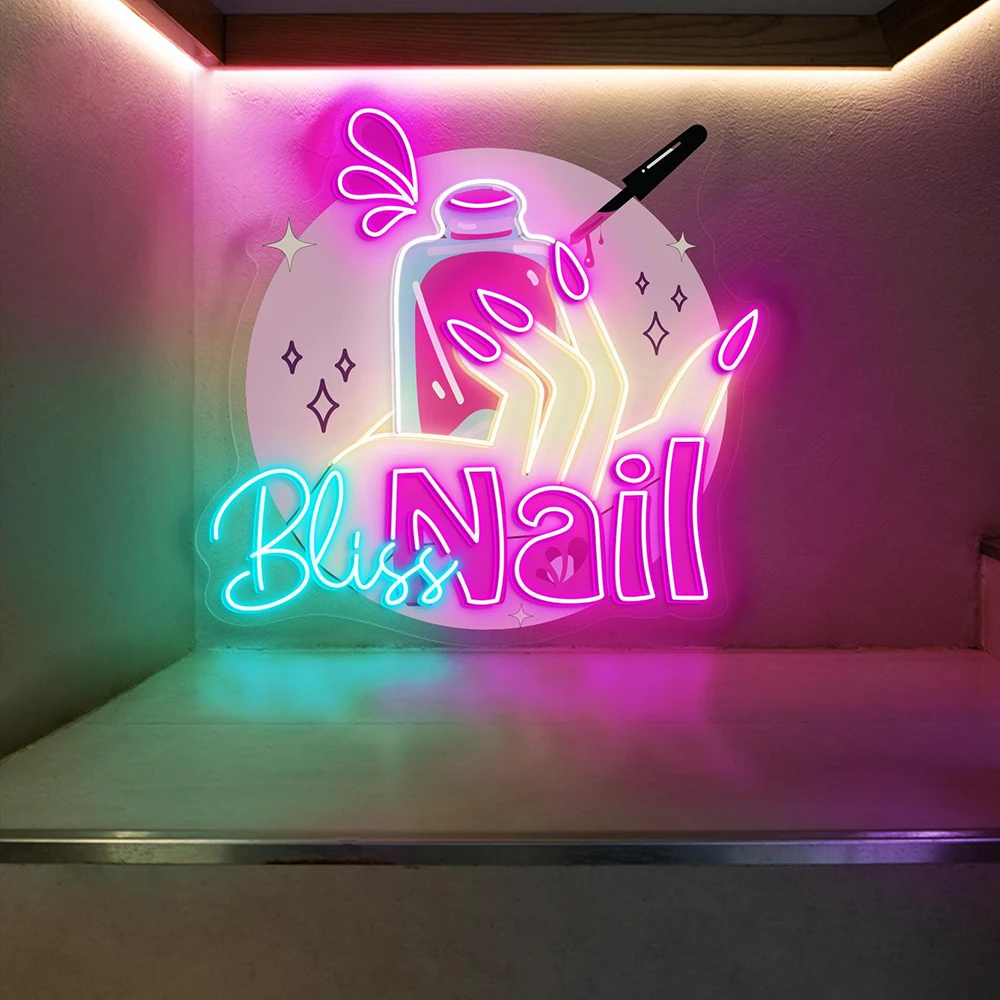 Bliss Nails LED Neon Sign Custom Nail Salon Sign for Beauty Salon Room Decoration Nail Spa Wall Decor Personalized Neon Light