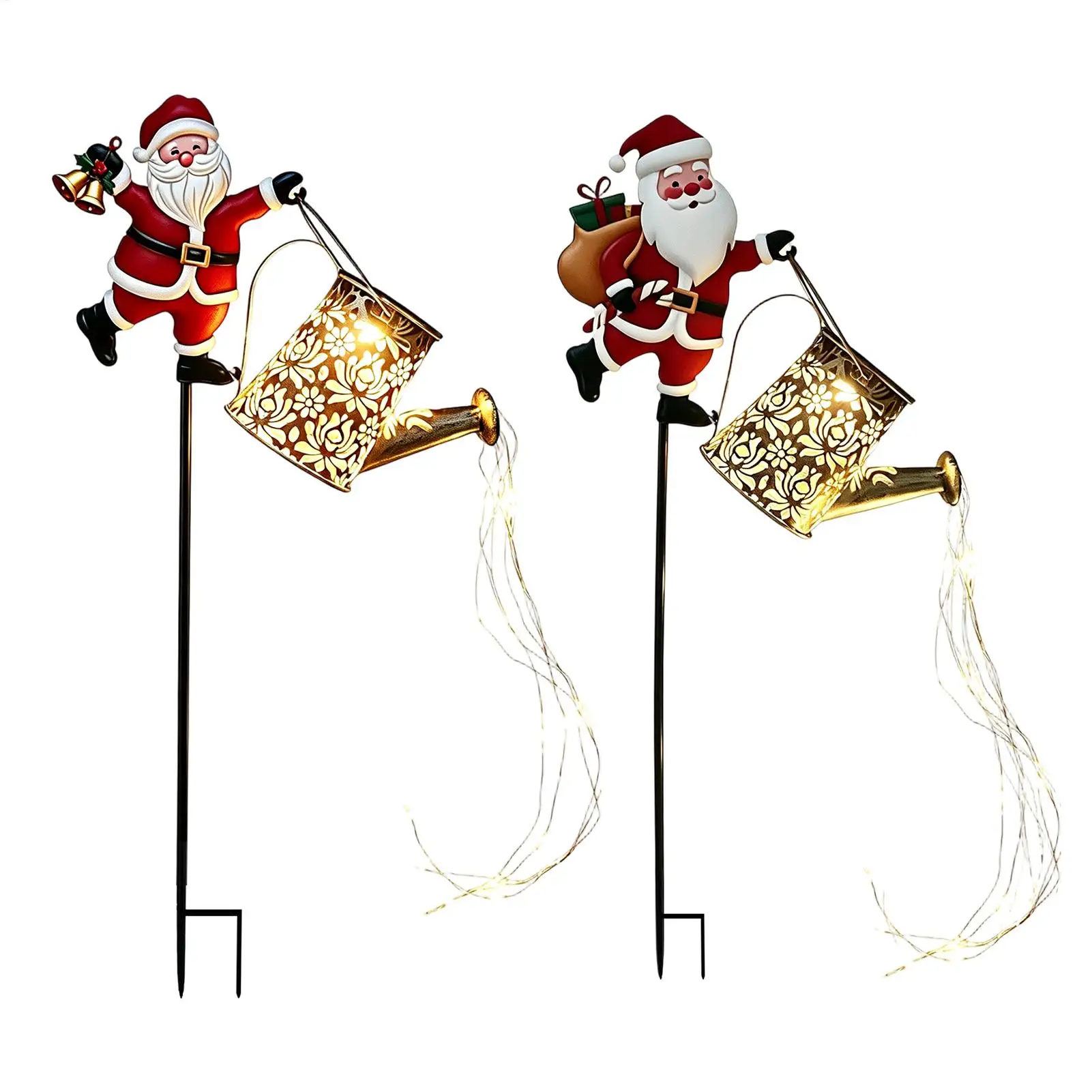 Solar Watering Can Santa Watering Can Pathway Decor with Stake Solar Lights Outdoor for Garden Yard Lawn Patio Pathway Landscape