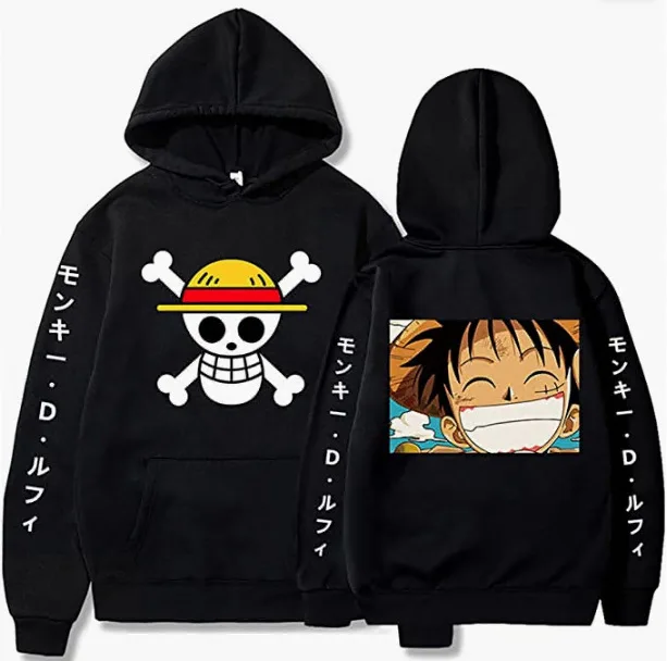 One Piece Luffy Japanischer Buchstabendruck Hoodie Kinder Jungen Mädchen Pullover Kapuzenpullover Anime Kinder Streetwear Oberteile