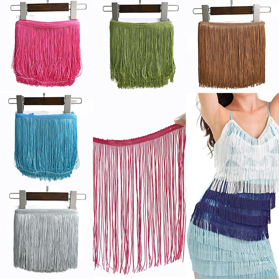 

5M 10/15/20/30cm Colored Long Tassels Fringe for Latin Dresses Curtain Lace Trim Clothes Fabric Trimming DIY Sewing Accessories