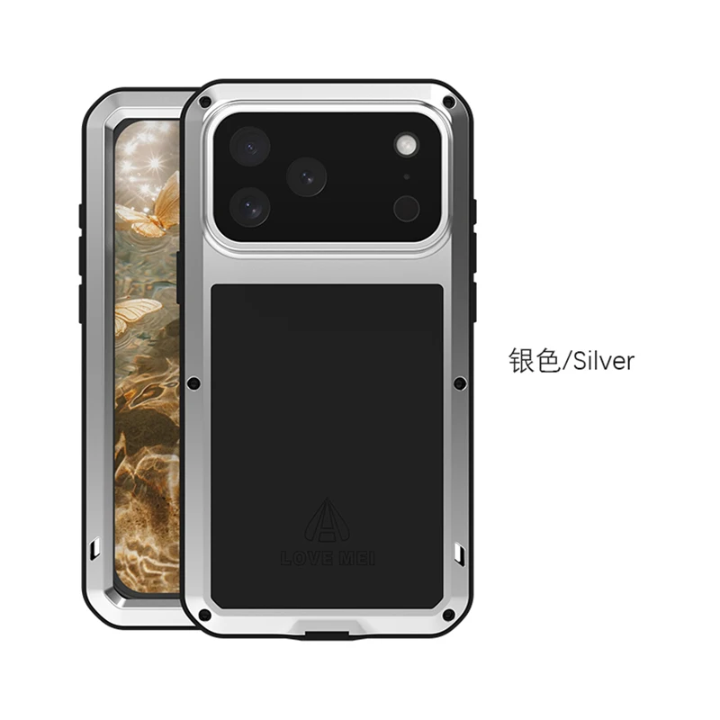 Original love mei poderosa armadura de metal choque à prova de sujeira capa resistente à água para iphone 17 16 15 14 13 12 11 pro max plus caso