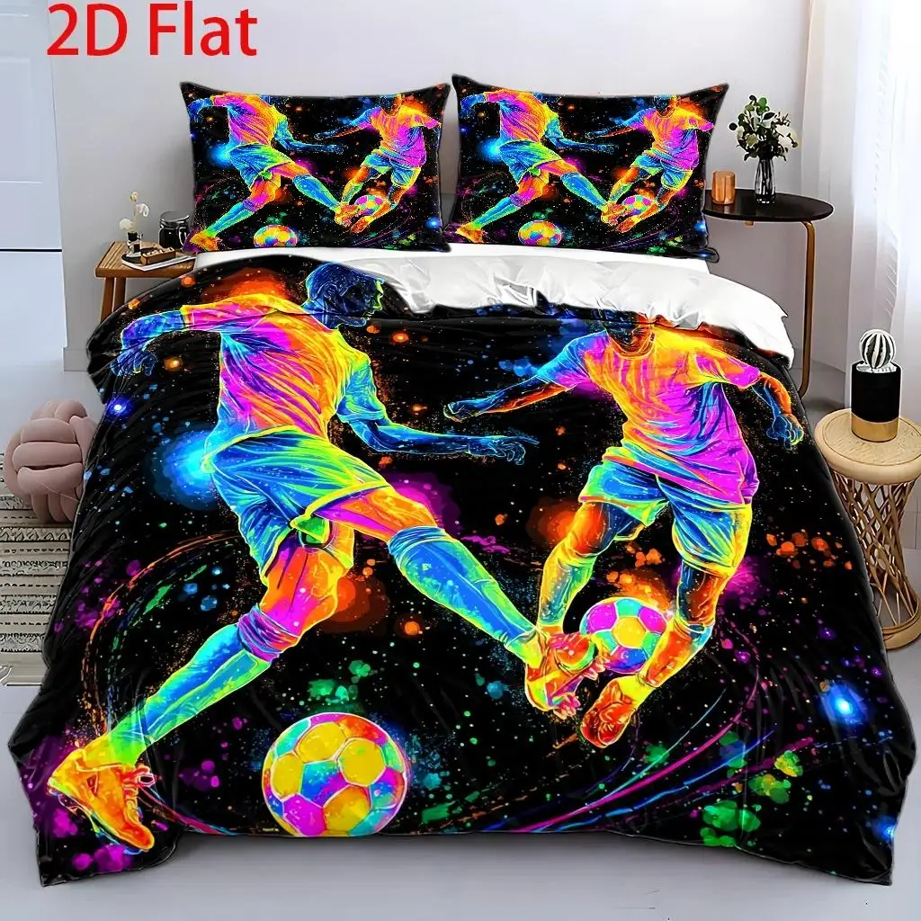 3Pcs Duvet Cover Set, 1 Duvet Cover + 2 Pillowcases, No Filler, 2D Flat Printing, Soccer Theme Pattern, Abstract Art Style, Sports