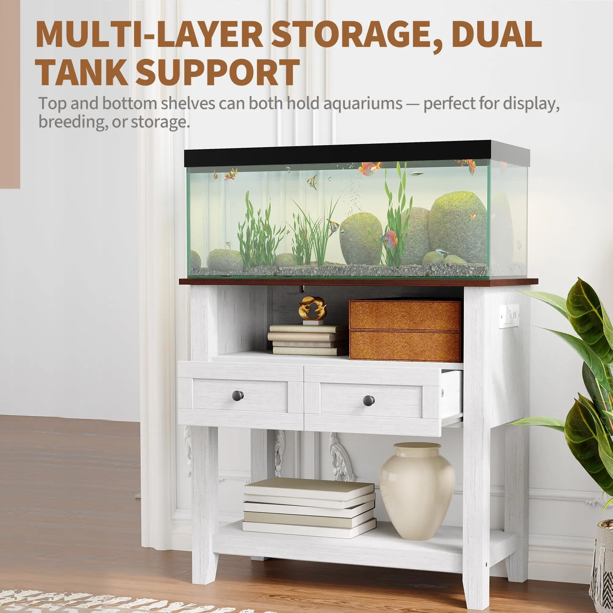 20-29 Gallon Aquarium Stand with Charging Station, 660LBS Heavy Duty Fish Tank Stand with Drawers & Open Storage for