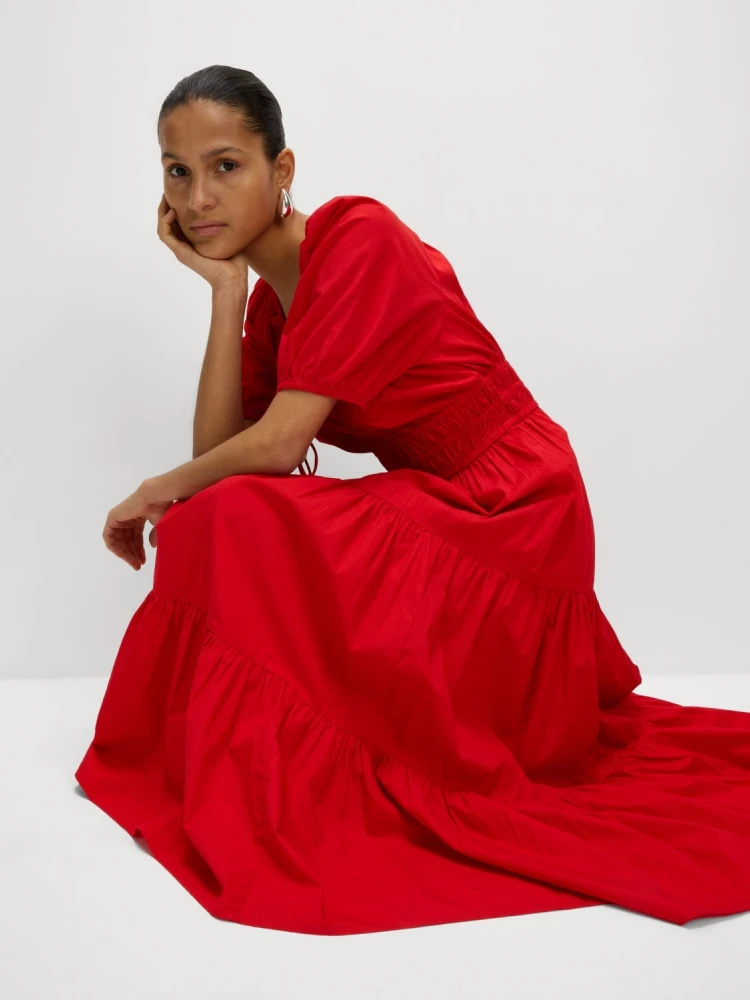 Robes longues Sexy à lacets, col en V, manches bouffantes, Patchwork, rouge, manches courtes, ligne a, robes de soirée, de Cocktail