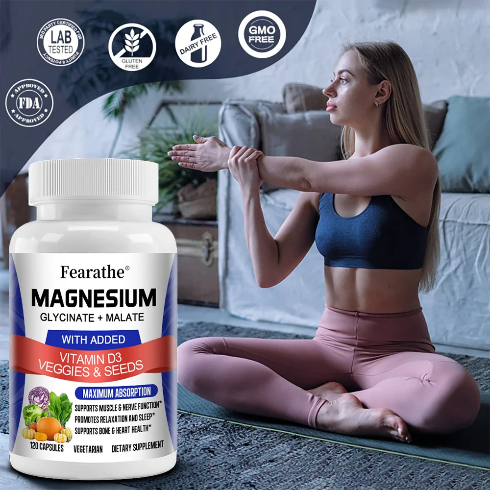 Magnesium Capsules - Magnesium Malate + Glycinate Supplement, Helps Boost Immunity, Promote Heart Health and Strong Bones