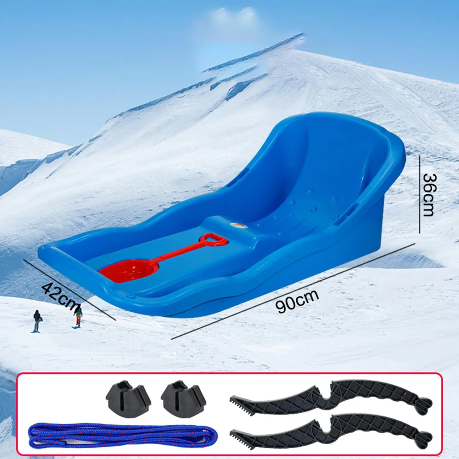 35 inch Snow Sled Winter Toy with Brake Snow Luge Multifunctional Downhill Sprinter Toboggan for Skiing Outdoor Sports Supplies