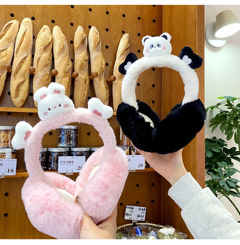 Boneca dos desenhos animados de pelúcia macio orelha mais quente bonito urso coelho inverno quente earmuffs feminino earflap ao ar livre proteção fria capa de ouvido presente