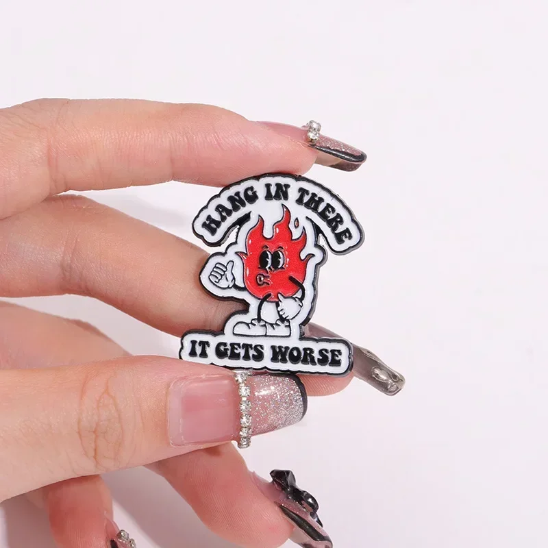 Hang In There Enamel Pins Humorous Mockery Of Matchstick Quotes Metal Brooch Lapel Badges Jewelry Gift Custom Wholesale