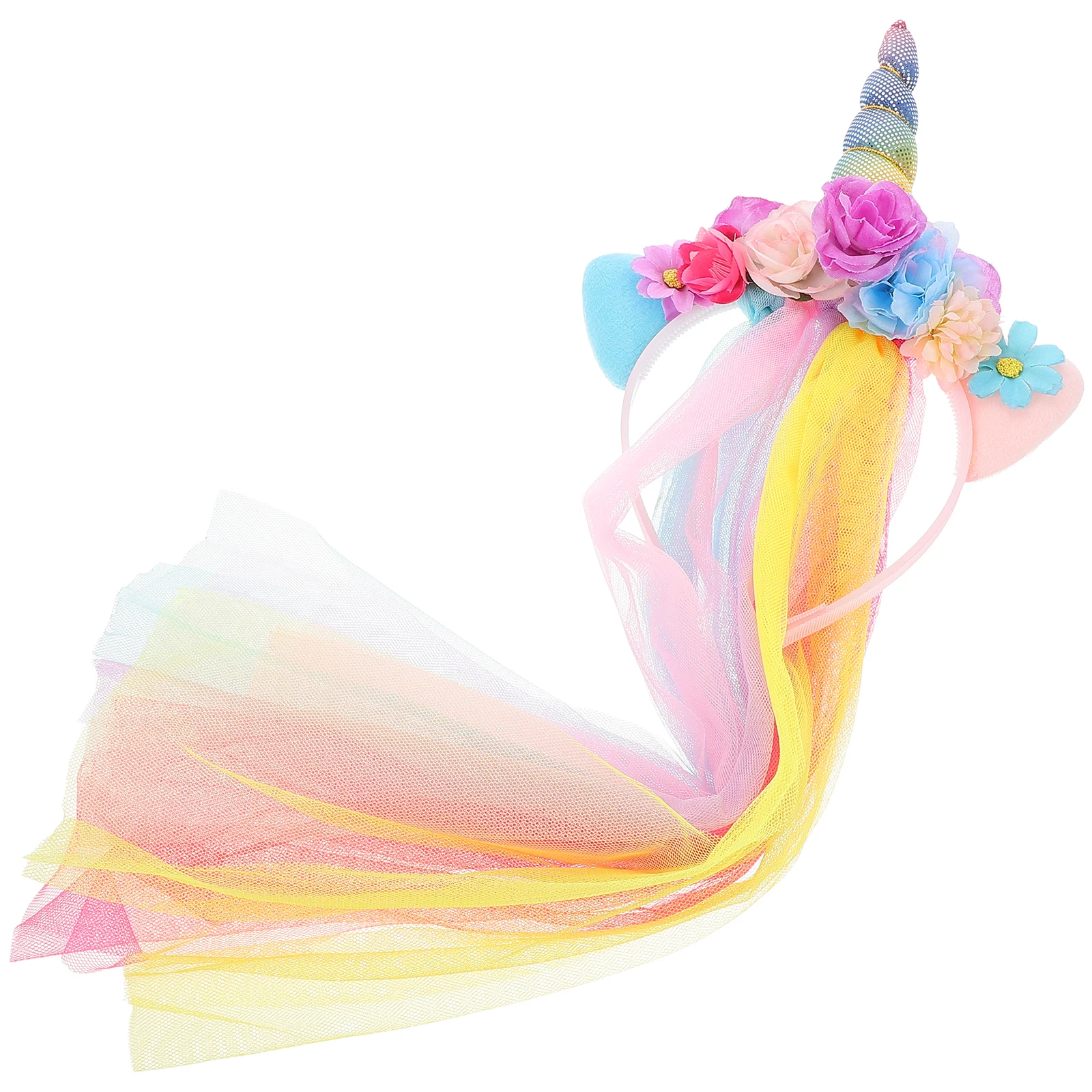 

Rainbow Unicorn Headb Tulle Glitter Ear Headdress Hair B Accessories Kids Princess Costume Party Banquet Stage Decorations