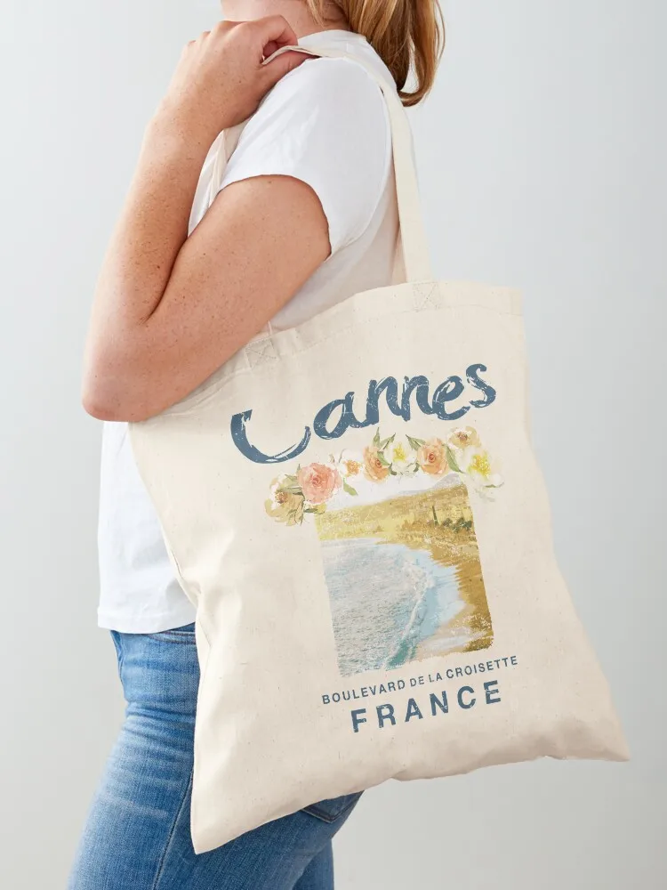 

Cannes France French Riviera Floral Vintage Tote Bag supermarket folding bag Women's handbag female bag